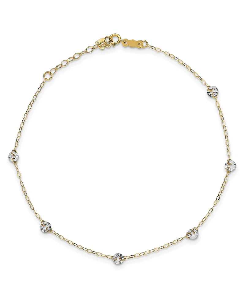 Circle Disc Anklet in 14k White and Yellow Gold