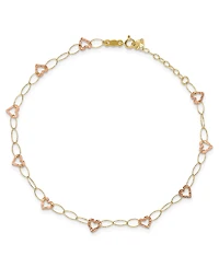 Heart Anklet With Adjustable 1" extension in 14k Yellow and Rose Gold