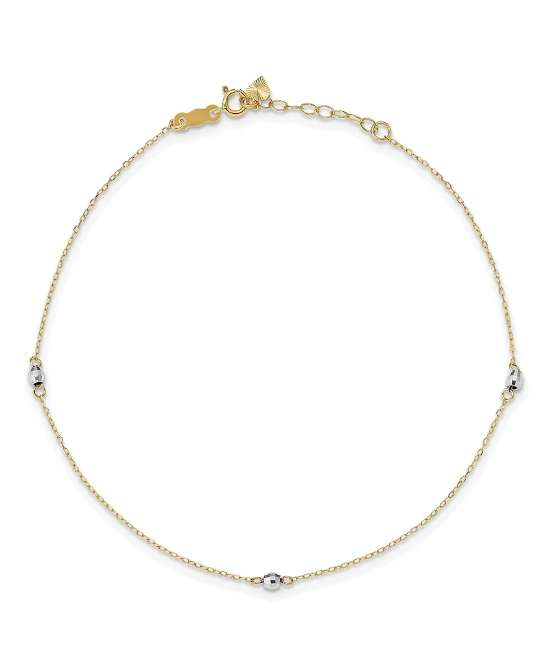 Reflective Beaded (3 mm) Anklet in 14k Yellow and White Gold