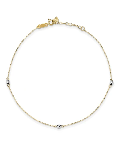 Reflective Beaded (3 mm) Anklet in 14k Yellow and White Gold