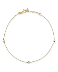 Reflective Beaded (3 mm) Anklet in 14k Yellow and White Gold