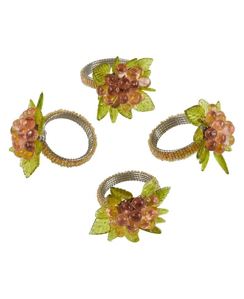 Saro Lifestyle Flower and Leaves Design Beaded Napkin Ring, Set of 4