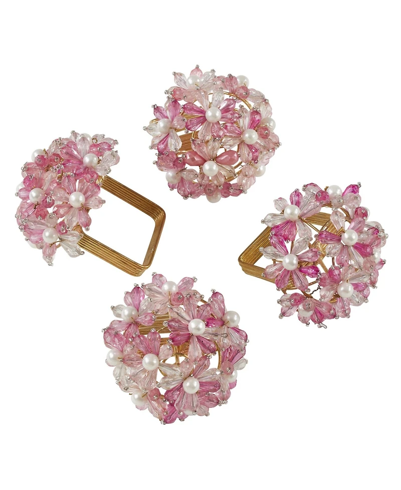 Saro Lifestyle Napkin Ring with Beaded Floral Design, Set of 4