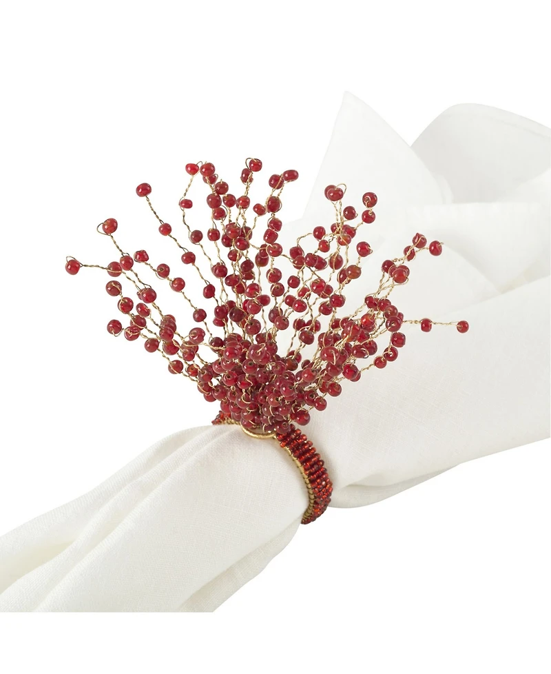 Saro Lifestyle Beaded Spray Design Napkin Ring, Set of 4