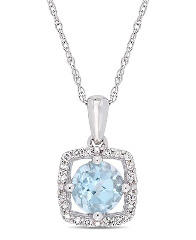 Blue Topaz (1 ct. t.w.) and Diamond (1/10 ct. t.w.) Square Halo 17" Necklace in 10k White Gold