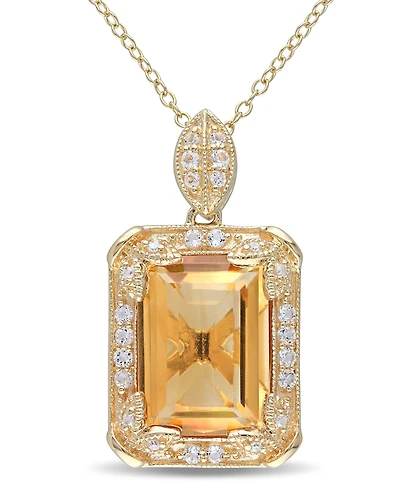 Citrine (6-1/4 ct. t.w.), White Topaz (1/2 ct. t.w.) and Diamond Accent Halo 18" Necklace in 18k Yellow Gold Over Sterling Silver
