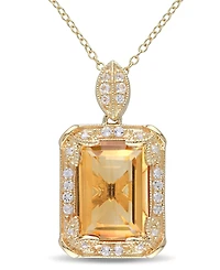 Citrine (6-1/4 ct. t.w.), White Topaz (1/2 ct. t.w.) and Diamond Accent Halo 18" Necklace in 18k Yellow Gold Over Sterling Silver
