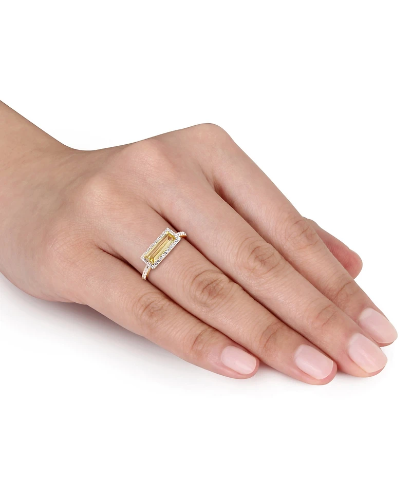 Baguette Cut Citrine (1-1/5 ct. t.w) and White Sapphire (1/3 ct. t.w.) Halo Ring in 18k Yellow Gold Over Sterling Silver