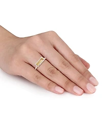 Baguette Cut Citrine (1-1/5 ct. t.w) and White Sapphire (1/3 ct. t.w.) Halo Ring in 18k Yellow Gold Over Sterling Silver