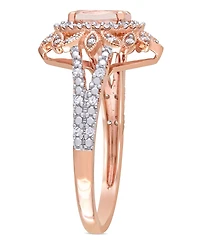 Morganite (3/4 ct. t.w.) and Diamond (1/5 Floral Halo Ring 10k Rose Gold