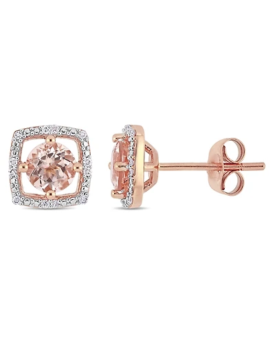 Morganite (1 ct. t.w.) and Diamond (1/20 ct. t.w.) Square Stud Earrings in 10k Rose Gold