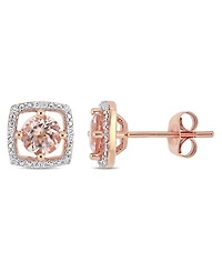 Morganite (1 ct. t.w.) and Diamond (1/20 ct. t.w.) Square Stud Earrings in 10k Rose Gold