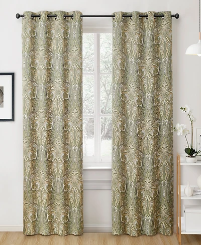 Hlc.me Paris Paisley Decorative Print Damask Pattern Light Reducing Filtering Grommet Window Curtain Panels, Set of 2 (Blue, 50 W x 84 L