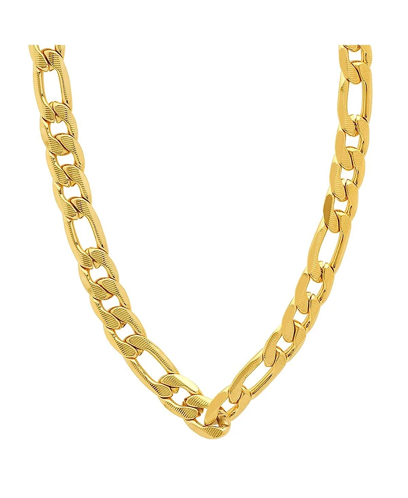 Steeltime Men's 18k gold Plated Stainless Steel Accented 10mm Figaro Chain Link 24" Necklaces