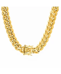 Steeltime Men's 18k gold Plated Stainless Steel 30" Miami Cuban Link Chain with 12mm Box Clasp Necklaces