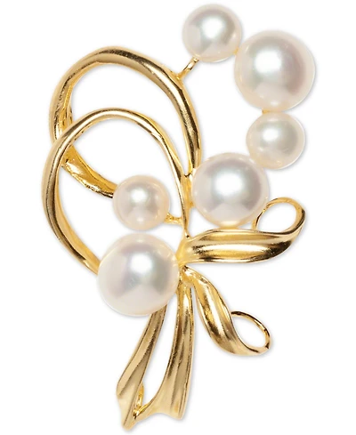 Cultured Freshwater Pearl (7mm & 5mm) Brooch Pin Sterling Silver and 18k Gold Over