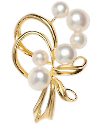 Cultured Freshwater Pearl (7mm & 5mm) Brooch Pin Sterling Silver and 18k Gold Over