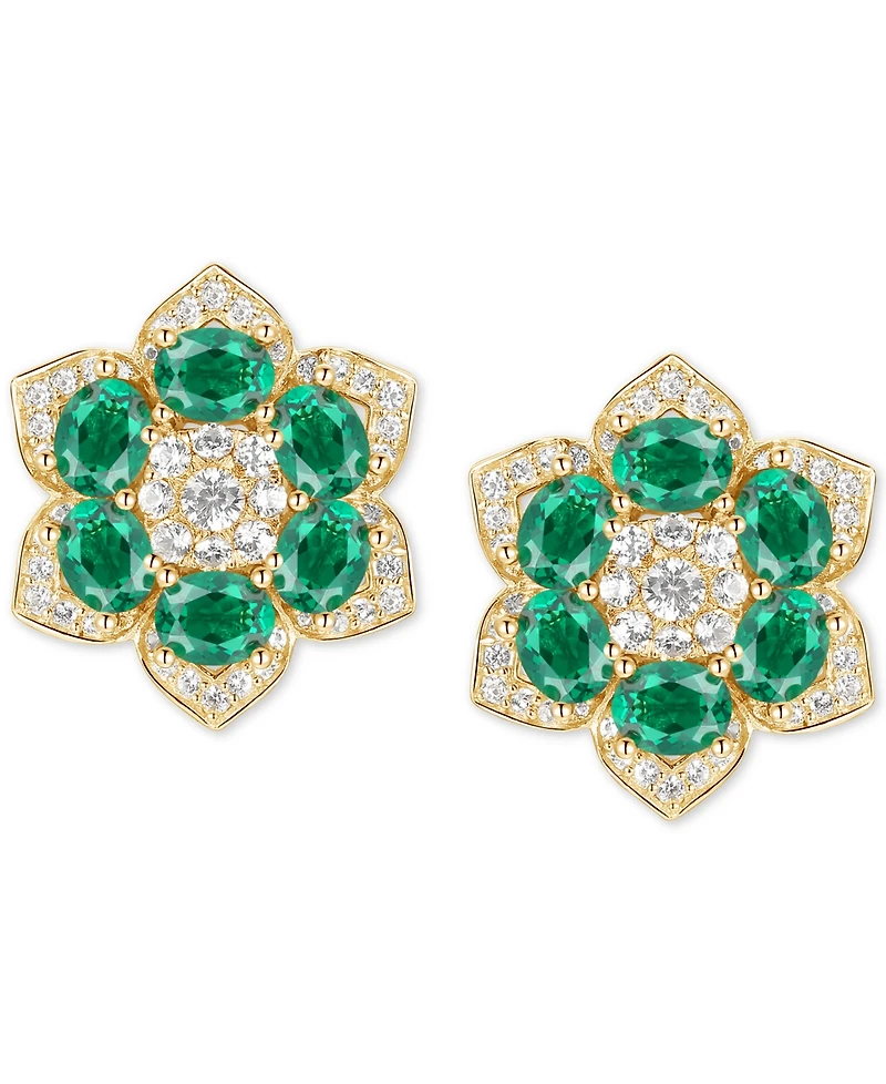 Ruby (2-1/2 ct. t.w.) & Diamond (1/2 ct. t.w.) Flower Stud Earrings in 14k Rose Gold (Also Available in Emerald)