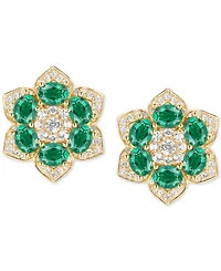 Ruby (2-1/2 ct. t.w.) & Diamond (1/2 ct. t.w.) Flower Stud Earrings in 14k Rose Gold (Also Available in Emerald)