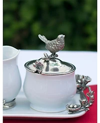 Vagabond House Stoneware Creamer Set - Pewter Song Bird Long Tray with Creamer, Sugar Bowl and Spoon