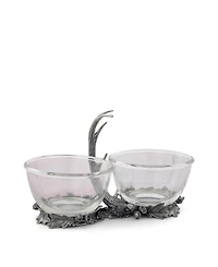 Vagabond House Dip, Nut, Sauce, Condiment Bowl Double Removable Glass Bowl with Solid Pewter Rustic Antler Handle