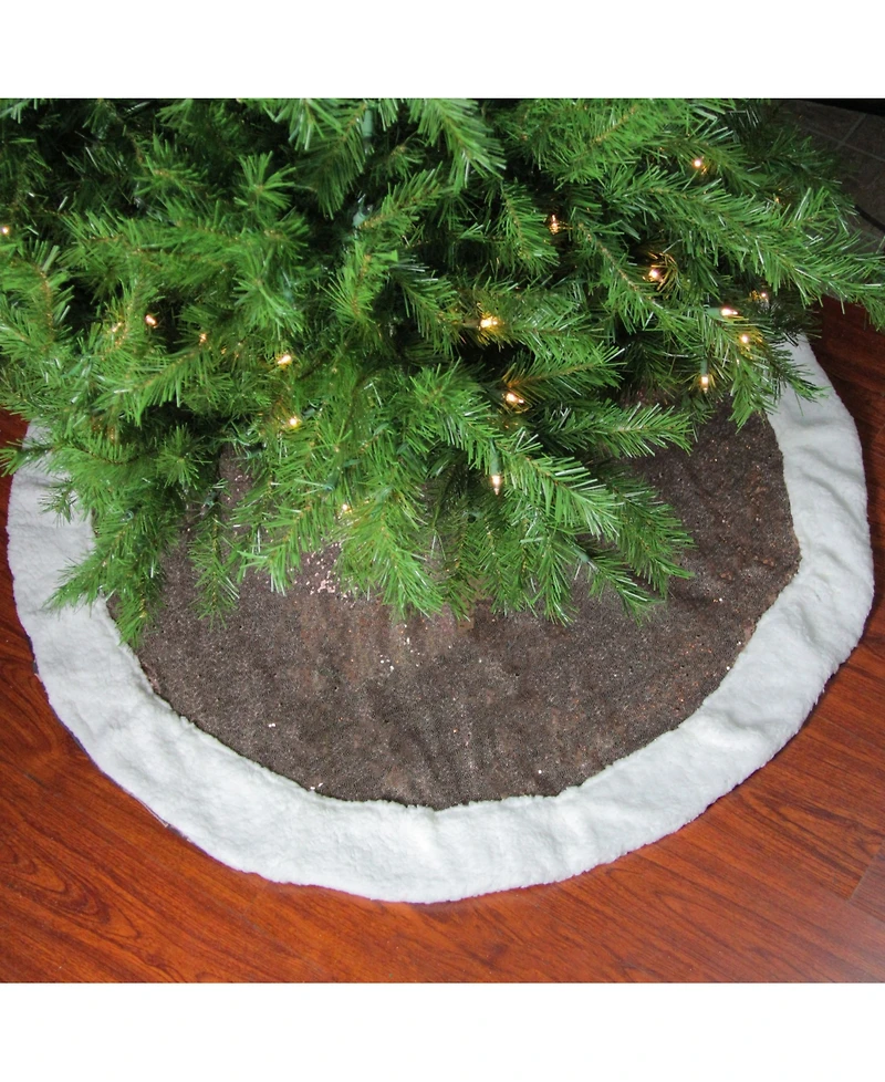Northlight 47" Bronze Paillette Sequins Round Christmas Tree Skirt with Sherpa Border