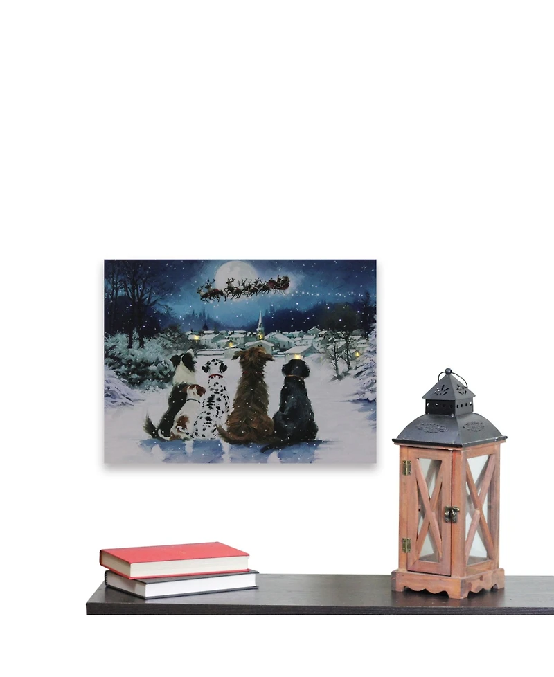Northlight Led Fibre Optic Lighted Dogs Watching Santa Claus Christmas Wall Art