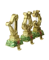 Northlight Set of 3 Gold Harp Musical Instruments Glittered Christmas Stocking Holders 8"