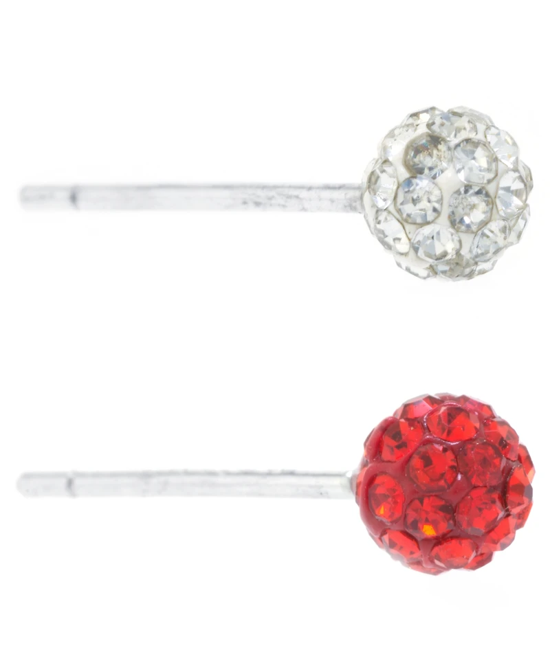 2-Pc. Set Blue & Dark Blue Crystal Ball Stud Earrings in Sterling Silver (Also in White & Red Crystal)