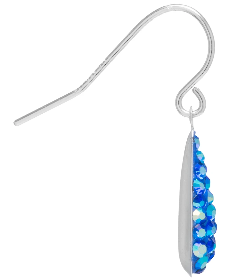 Blue Crystal Pave Elongated Teardrop Earrings Sterling Silver