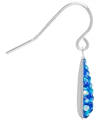 Blue Crystal Pave Elongated Teardrop Earrings Sterling Silver