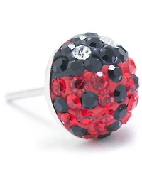 Black, Red, & White Crystal Pave Ladybug Stud Earrings in Sterling Silver