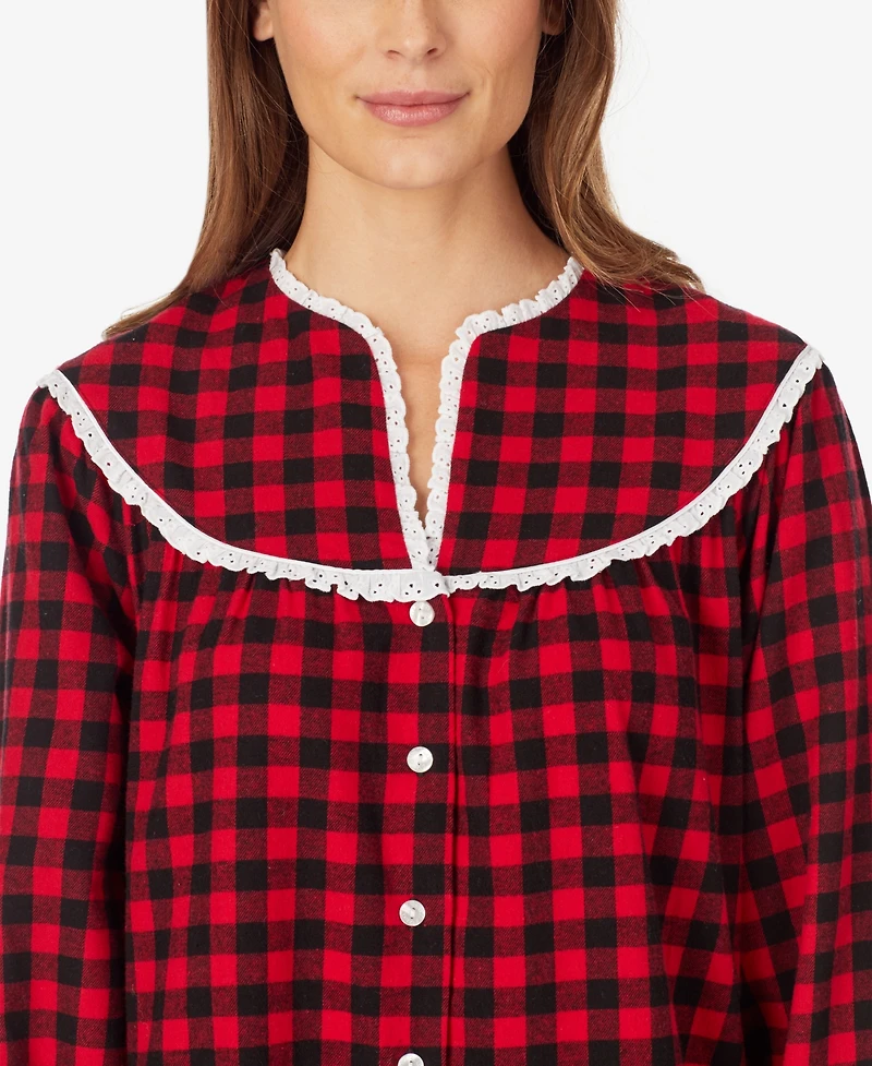 Lanz of Salzburg Cotton Lace-Trim Flannel Nightgown