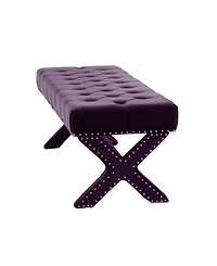 Inspired Home Louis Tufted Nailhead Bench with X-Legs