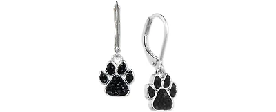 Pet Friends Jewelry Silver-Tone Black Pave Paw Drop Earrings