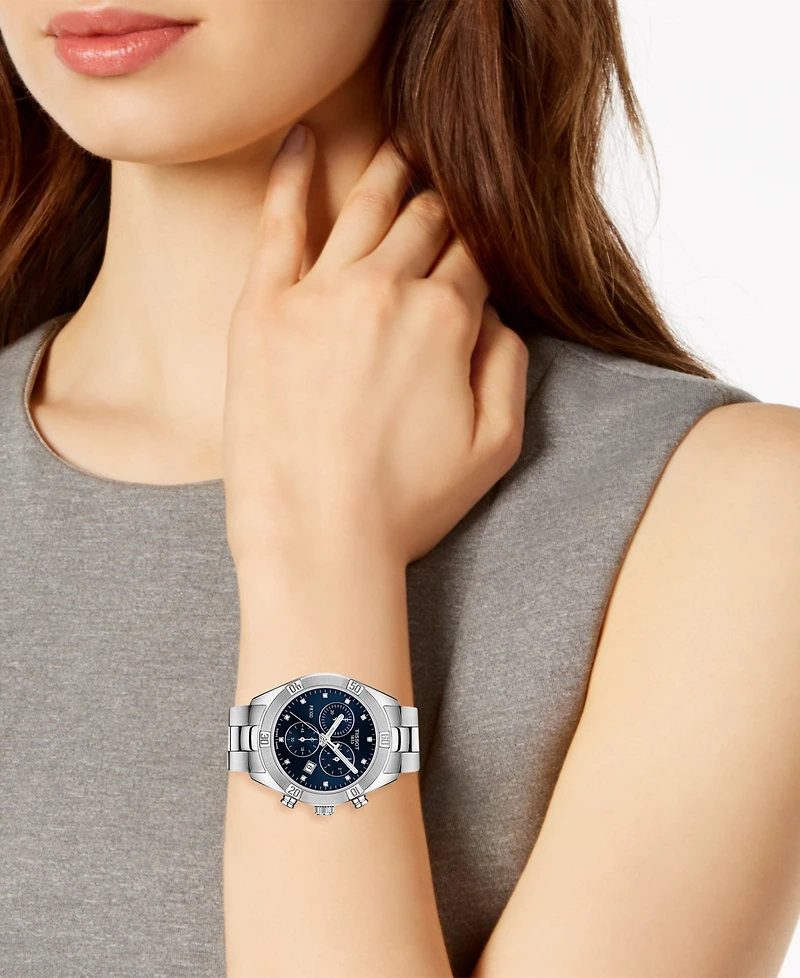 Tissot Women's Swiss Chronograph T-Classic Pr 100 Diamond (1/20 ct. t.w.) Gray Stainless Steel Bracelet Watch 38mm