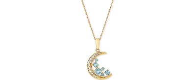 Swiss Blue Topaz (3/8 ct. t.w.) & White Topaz (1/6 ct. t.w.) Scatter Crescent Moon 18" Pendant Necklace in 14k Gold