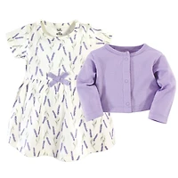 Touched by Nature Baby Girls Organic Cotton Dress and Cardigan 2pc Set