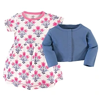 Touched by Nature Toddler Girls Comfy Organic Cotton Dress & Cardigan Set