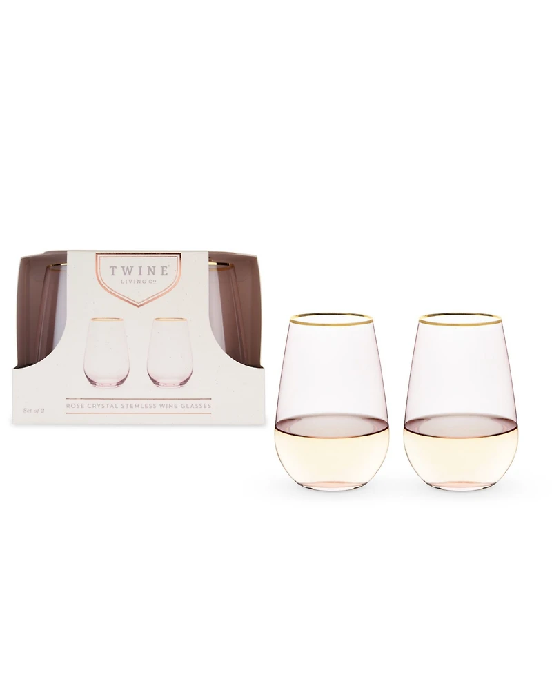 Twine Rose Crystal Stemless Wine Glass, Set of 2