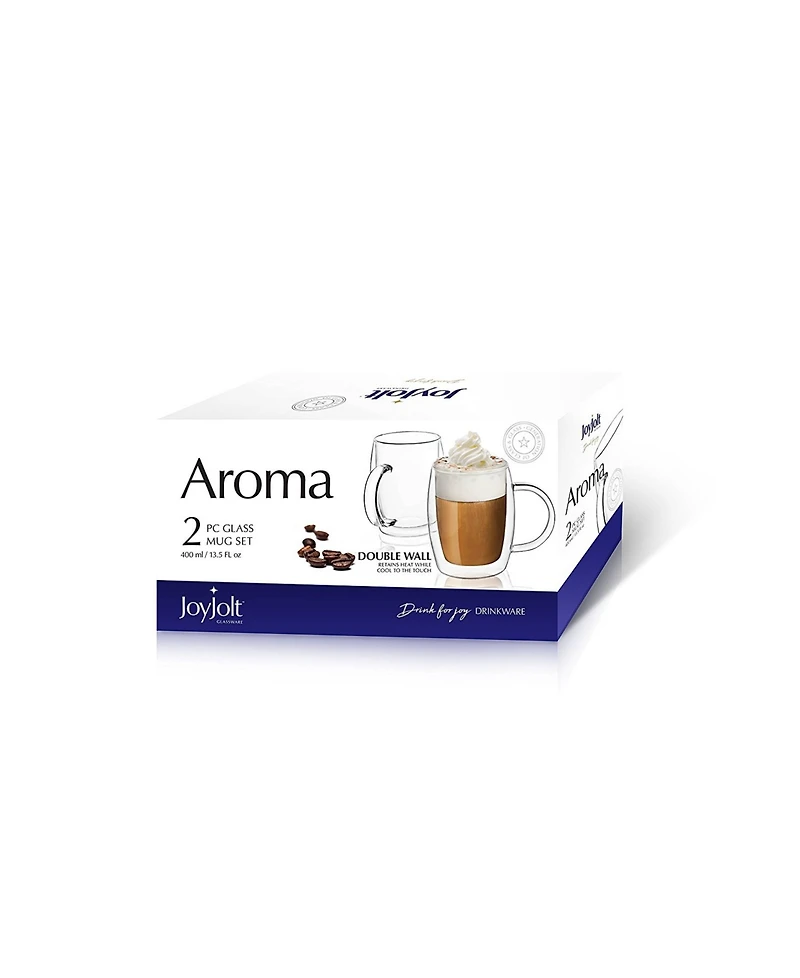 JoyJolt Aroma Double Wall Glass Coffee Mugs, Set of 2