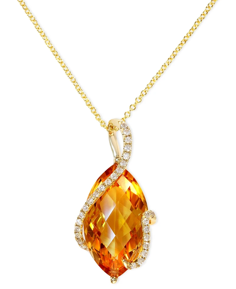 Effy Amethyst and Diamond (1/8 ct. t.w.) Marquise Wrap Pendant 14k Gold (Also Green Amethyst, Citrine, London Blue Topaz)