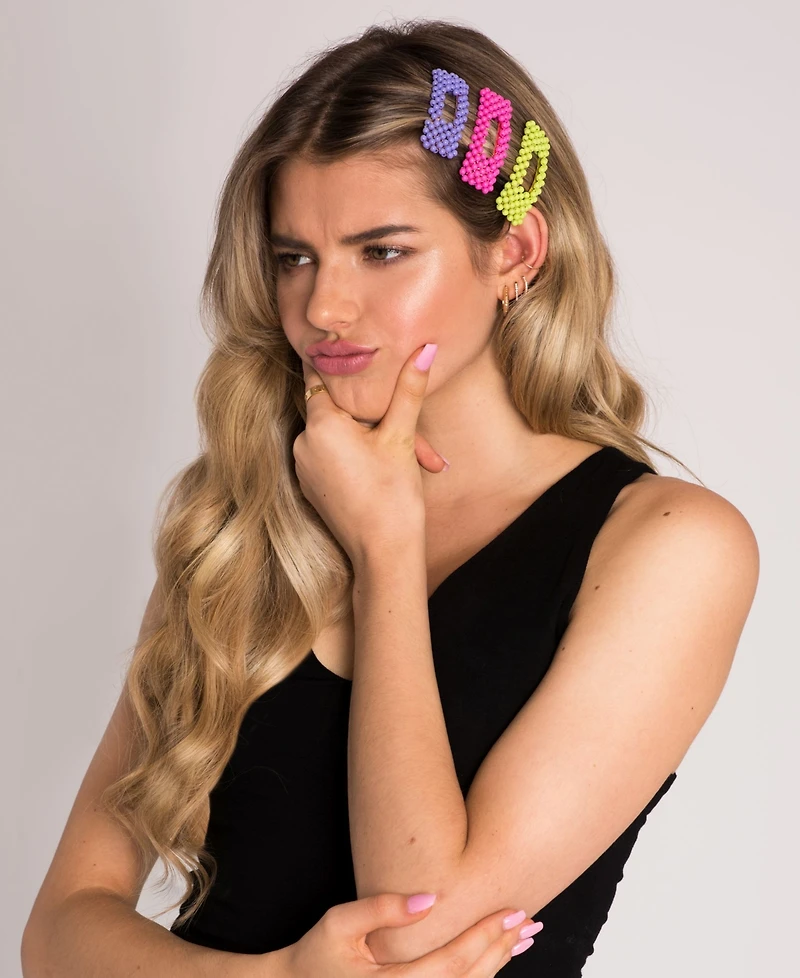 Soho Style Beaded Neon Hair Clip 3 Piece Set