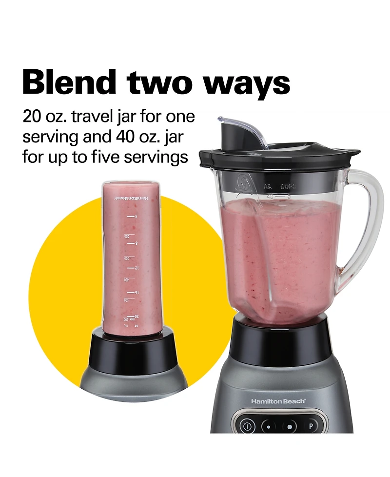 Hamilton Beach Ice Crusher Blender with 40 oz. Glass Blender Jar and 20 Oz. Travel Jar