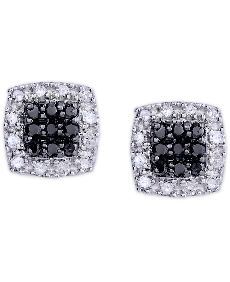 Black and White Diamond 1/3 ct. t.w. Cushion Square Stud Earrings in Sterling Silver