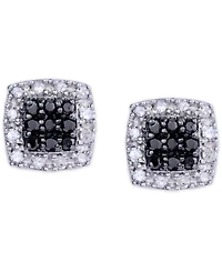 Black and White Diamond 1/3 ct. t.w. Cushion Square Stud Earrings in Sterling Silver