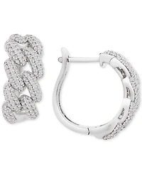 Wrapped in Love Diamond Chain Link Detail Small Hoop Earrings (1 ct. t.w.) in Sterling Silver, .79", Created for Macy's