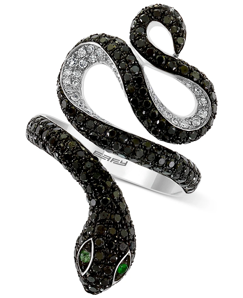 Effy Diamond (1-5/8 ct. t.w.) & Emerald Accent Snake Ring in 14k White Gold