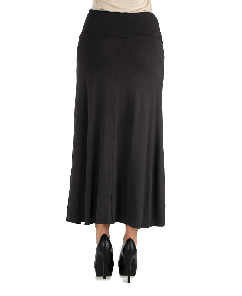 24Seven Comfort Apparel Women Elastic Waist Solid Color Maxi Skirt
