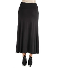24Seven Comfort Apparel Women Elastic Waist Solid Color Maxi Skirt